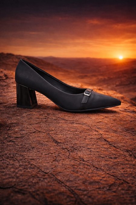 حذاء كعب نسائي رسمي بسير أمامي (Women’s Mid-Heel Pump with Strap)