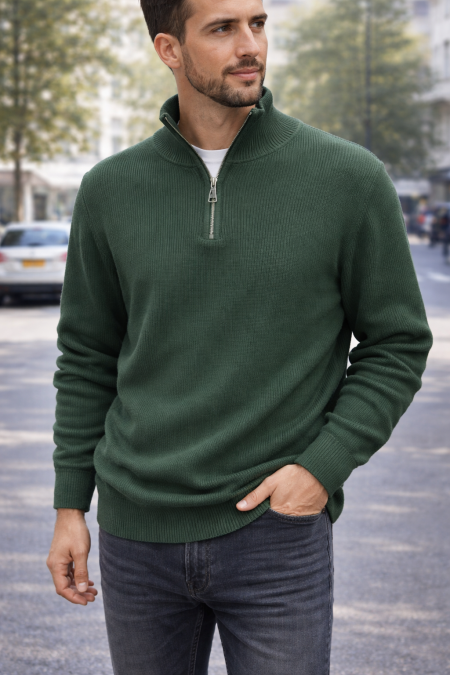 كنزة رجالي صوف نص سحاب – شتوية أنيقة