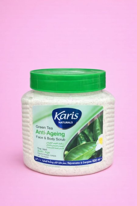 سكراب الشاي الأخضر من Karis Naturals – Green Tea Anti-Ageing Face & Body Scrub