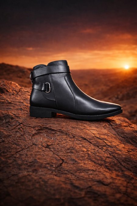 بوت كاحل نسائي بسير (Ankle Boot with Buckle Strap)