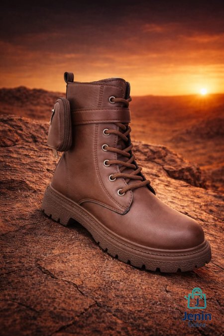(Combat Boots with Side Pocket)بوت قوي وعملي، ثابت بالمشي ويتحمل الاستخدام اليومي القاسي، شكله رجالي ومرتب. اختيار ممتاز للي بدّه تحمّل عالي + ثبات + ستايل عملي