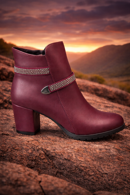 Wine Crystal Heel Boot
