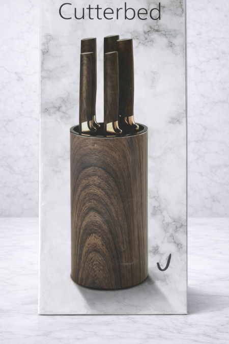 طقم سكاكين مع حامل أسطواني خشبي