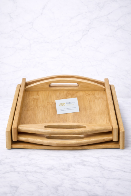 طقم صواني تقديم خشب (متداخلة