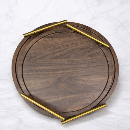 صينية تقديم خشب بإطار ومقابض ذهبية