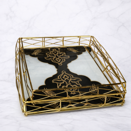 صينية تقديم فاخرة معدن وزجاج