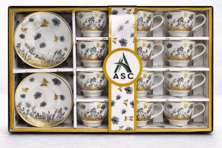 طقم فناجين شاي بورسلان مع صحون