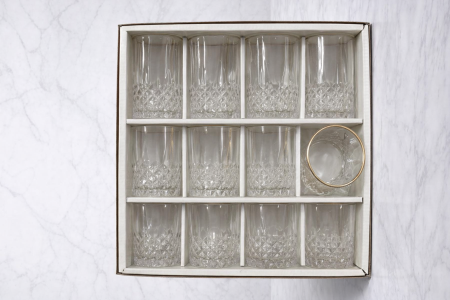 طقم كاسات زجاج طويلة بحافة ذهبية