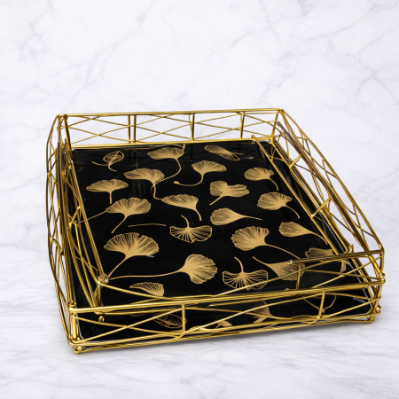 صينية تقديم فاخرة معدن وزجاج