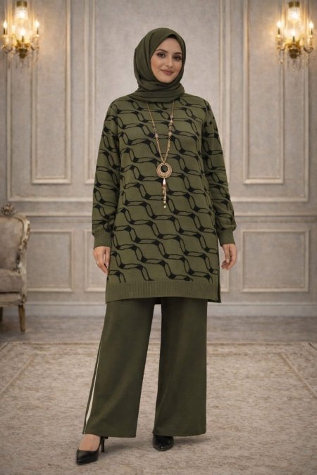 طقم نسائي (كنزة طويلة + بنطلون)