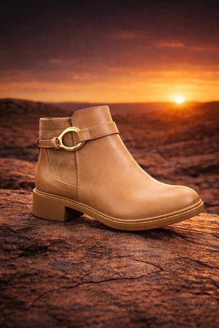 بوت نسائي كاحل رسمي بكعب منخفض وسير جانبي (Women’s Ankle Boot with Buckle